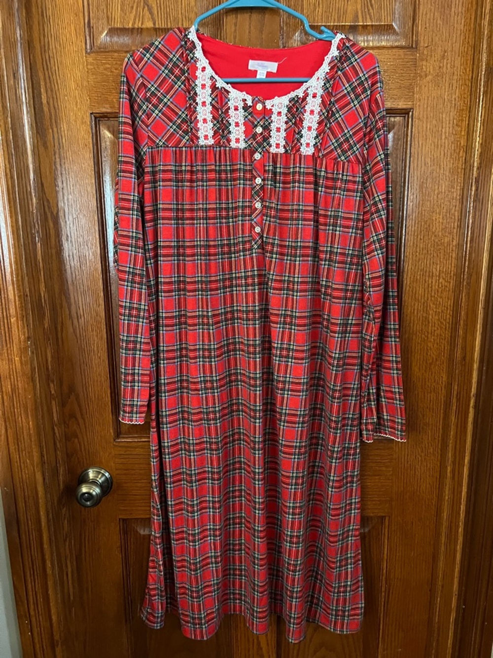 Secret Treasures nightgown xl gown poly fleece long sleeve plaid warm cozy red